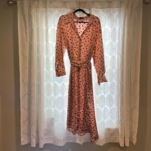 Eloquii Pink Polka Dot Satin Shirt Dress